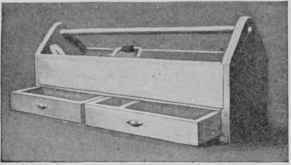 This extremely compact and convenient portable tool box has divisions for saws and planes; also two drawers for chisels and small tools.