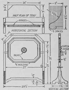 When this distinctive tea table is not in use, the top stands upright.