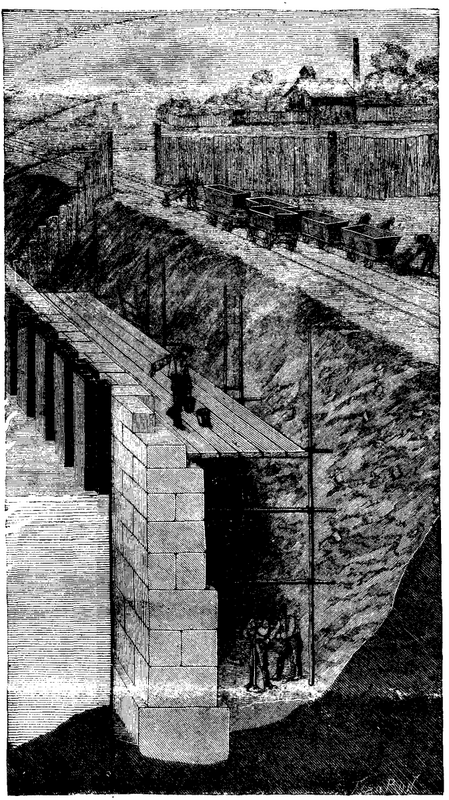  FIG. 1.   CONSTRUCTION OF A DOCK WALL BEHIND PAPONOTS IRON PILE PLANKS.
