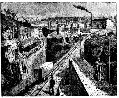 FIG. 5.   APPLICATION OF GAY'S STONE SAW IN A MARBLE QUARRY.