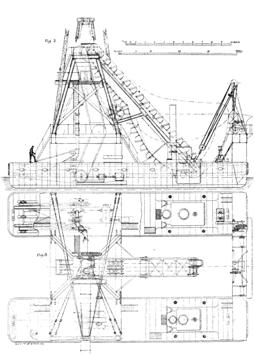 FLOATING ELEVATOR AND SPOIL DISTRIBUTOR FOR THE BALTIC SEA CANAL.  FIGS. 2, 3