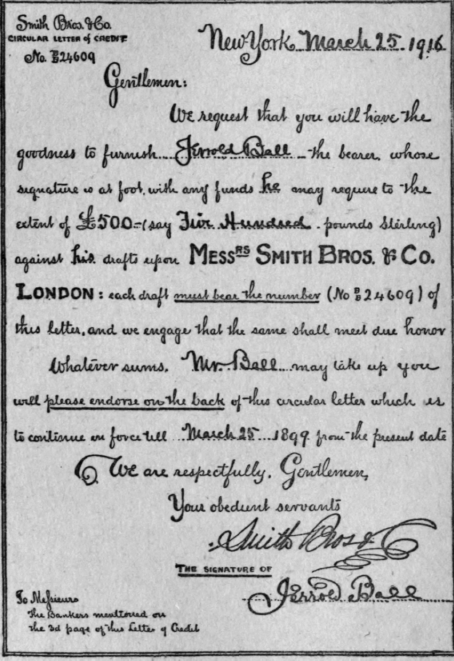 A Letter of Credit, First Page.