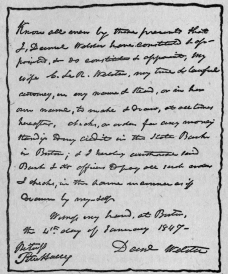 A Power of Attorney Given by Daniel Webster.