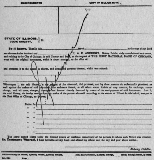 Notice Of Protest, First National Bank Of Chicago.