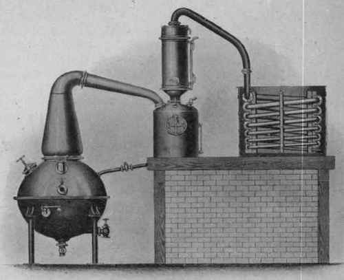 Fig  43    steam jacketed pot still With retort, rectifier and condenser (Blair, Campbell & McLean, Glasgow) 