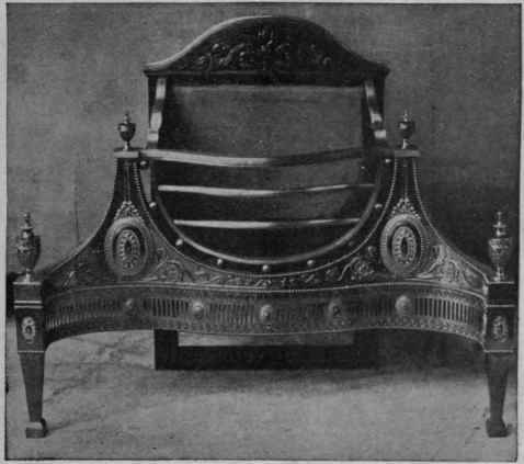 Fig. 1. An exact reproduction of an elaborate dog grate by the great decorator Adams', who first devoted attention to this feature of a house Thos. Elsley. Ltd
