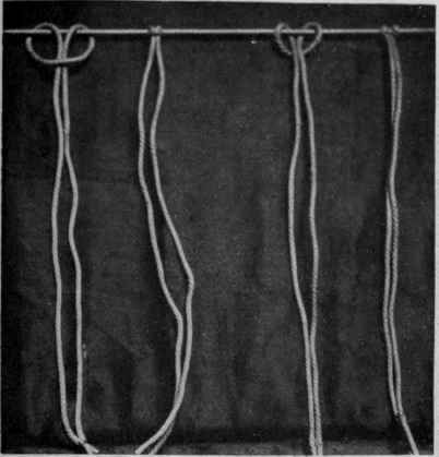 Fig. 1. Two different ways of fastening the thread upon the first foundation cord. The latter must be quite taut, or the work will