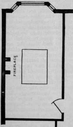 The long, narrow room has the disadvantage of being dark at the end far from the window. The fireplace should be placed as shown above