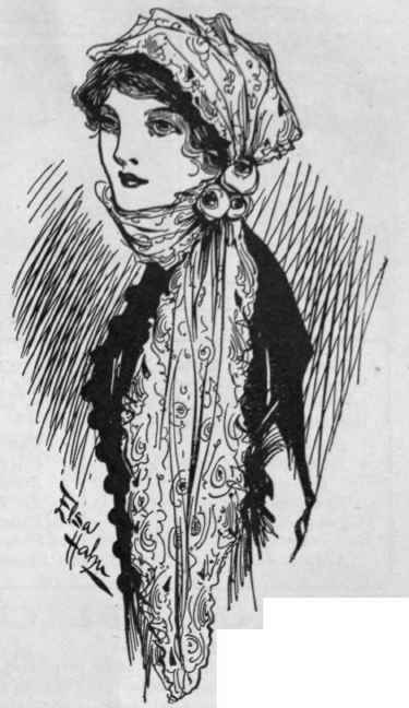 The scarf used as an evening hood.