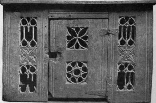A dole cupboard, or almery, date about 1500. These cupboards are of great antiquity and are generally of carved oak