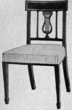 A really comfortable dining room chair. It is constructed from the recognised Sheraton pattern, having the lyre back and the broad band at the top