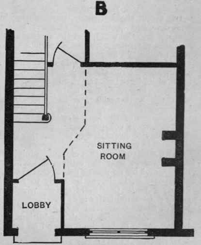 A second method of widening a hall by combining it with the front sitting room. To preserve its character as a room and cut off draughts from the street door, a lobby can be arranged