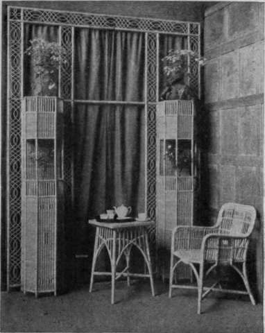 A suggested arrangement in cane furniture that would serve admirably for a corner of a verandah