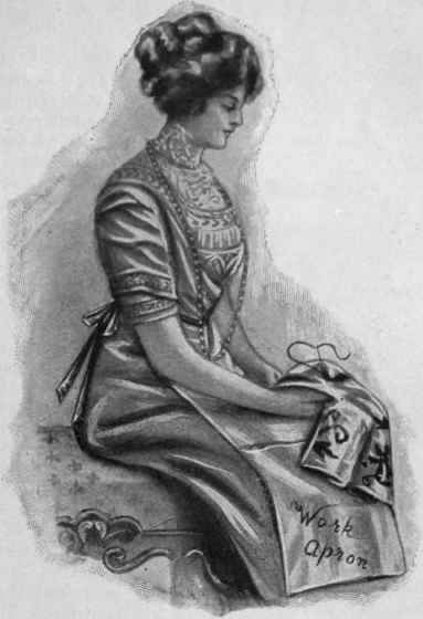 A useful needlework apron. The chief feature of this is the large pocket to contain both the work and its materials