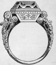 Fig. 3. Sir Thomas Gresham's wedding ring. It shoulders being richly ornamented with coloured enamel work as one, and thus typify the essential unity of man and wife.