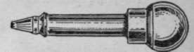 Fig. 5. Pneumatic icing syringe suitable for tiny cakes, to large ones with which to force potato or spinach, etc., round entrees; the  Ribbon  pipe and  Plain pipe, the latter being required for writing,