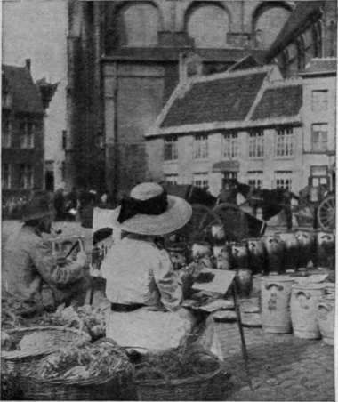 Members of Mr. Garstin's summer sketching class at work in the market' place of Oudenarde, a quaint and typical old Belgian city as a rule, number from forty to seventy during the course of the summer months.