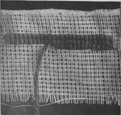 With materials of certain grains a regular wool work cross stitch w: be the least visible means of mending, the canvas pat h being put in from behind as before described