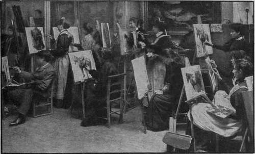 A group of Calderon Art School students at work