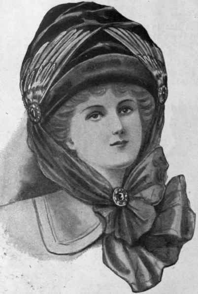 A suitable hat for windy days in winter. The motor veil is adjusted so as to keep the hat in place and afford a pleasant warmth round the throat