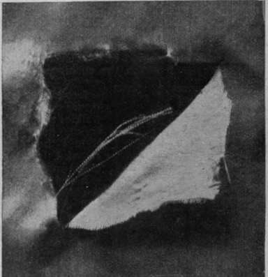 Fig. 1. A jagged tear in silk can be mended best by inserting a triangular patch extent, it is better to repair it with a patch, especially if the silk is in the least rotten, or is torn out much at the edges