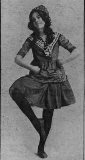 Fig. 1. Springing step. With both hands on her hips the dancer faces the audience, and takes eight springing steps forward, raising each foot in turn against the other leg