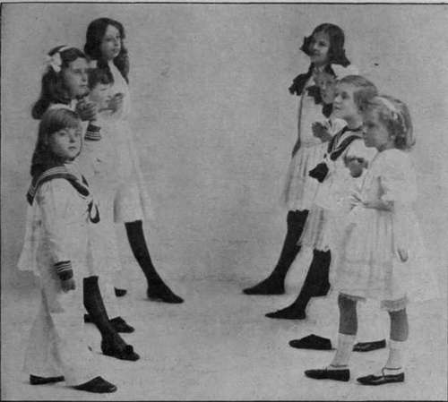 Figure 2. The sides divide. The dancers, in two straight lines of four, joining hands, advance and retire four steps