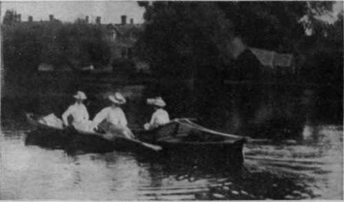 The easiest method for ladies of shipping the sculls   lifting the handles of the scalls out of the rowlock, allowing the blades to rest flat on the water, and then drawing the sculls