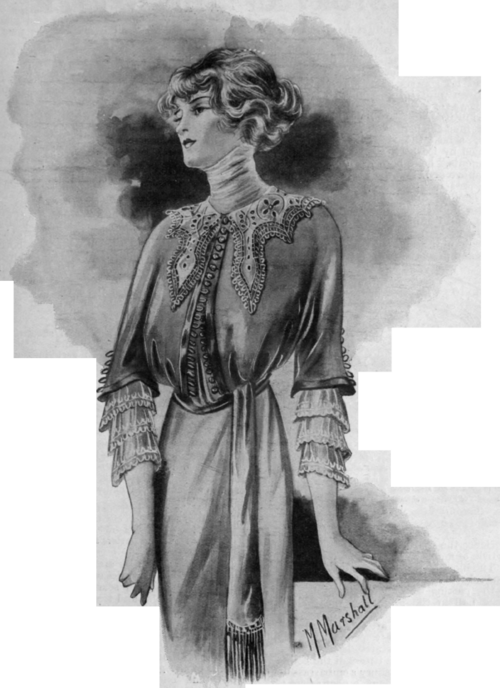 A charming blouse corsage, with a novel and becoming edition of sleeves and under sleeves. The front opening shows a dainty little vest, a most original note