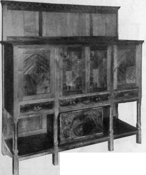 A modern sideboard showing a convenient arrange ment of cupboards and drawers. Since it is no longer customary to carve at a sideboard, this model is preferable to the old form with a  table part  Hamilton T. Smith