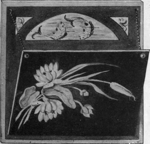 A newspaper rack decorated in German applique is both original and effective, and is a further example of an arrangement of the outline designs