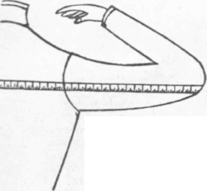 Diagram 1. To ascertain if sleeve pattern is too long from top to elbow, measure with arm in position as shown in this diagram