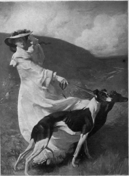  Diana of the Uplands,  one of the greatest pictures of modern times. The dogs in the picture were painted from two famous winning greyhounds