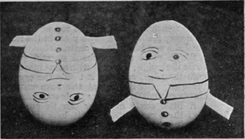 Humpty dumpty, made from an eggshell, containing lead shot to balance the toy