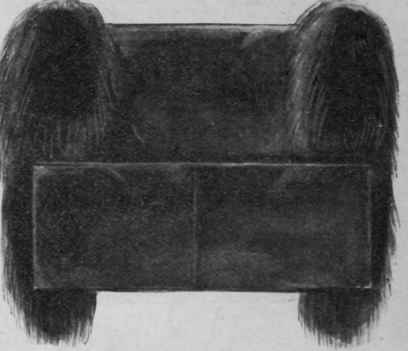 The back view of the velvet muff, showing the useful and ingenious pocket for purse and handkerchief made by turning up a piece of the velvet