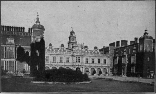 The south front of Hatfield House. The greater part of the present mansion was built in the reign of James I.