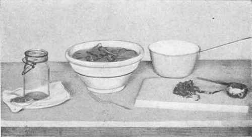 Red Peppers being prepared for canning.