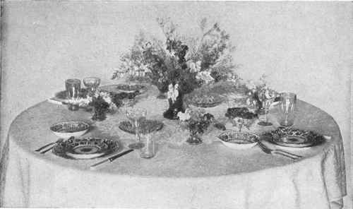 Luncheon table laid for Fish Course, Soup Course presumably having been removed.