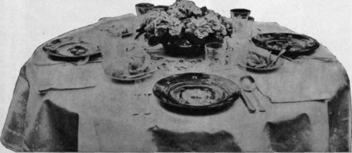 A Spring Luncheon Table, with Violets for the Centerpiece, and laid with the Service Plates ready for the Soup Service.