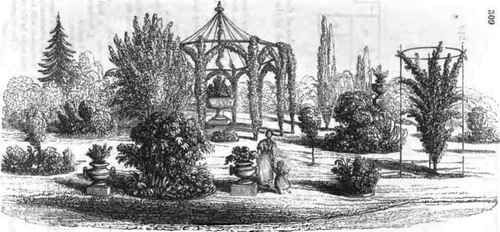 Flower garden at Wimbledon House, showing a Rustic Structure and Fat.