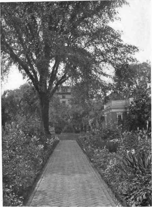 Fig. 128.   An effective use of brick for a garden walk, with bricks on edge for a border.   See page 155.