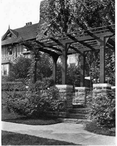 Fig. 33.   Entrance arrangement for house on a level just slightly higher than the pavement.   See page 39.