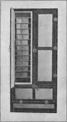 Fig. 3. Sprouting chamber, or germinating oven, showing the Geneva seed testers on the shelves