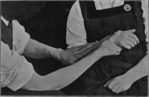 Fig. 23.   To show how the forearm should be carried across the front of the chest (as if it were resting on an adjustable sling) when changing from supination to pronation