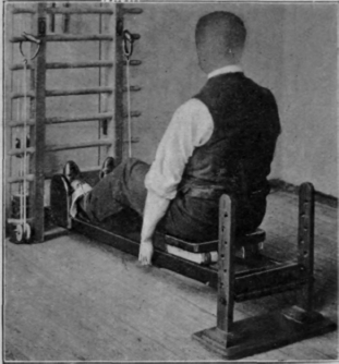 Fig. 49.   The first position for exercise on the sliding seat. Foot piece loose