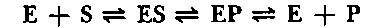 E is the enzyme, S the substrate, P the product