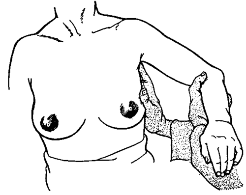 Palpation of the axilla with the patient sitting