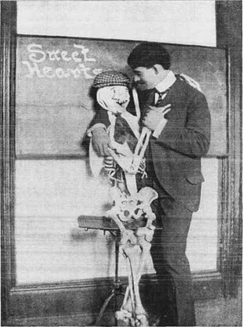 This young man believes he holds in his arms the beautiful object of his affection.