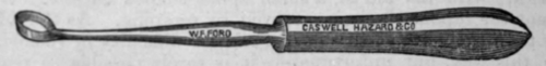 Fig. 14.   The author's dermal curette. Of this instrument I employ several sizes, the one shown being the smallest. and in the cut is reduced one third in size.