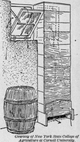 Fig. 102.   Fruit and vegetables keep firm and fresh for a longer time if stored in a cellar ventilated in some simple way like this.
